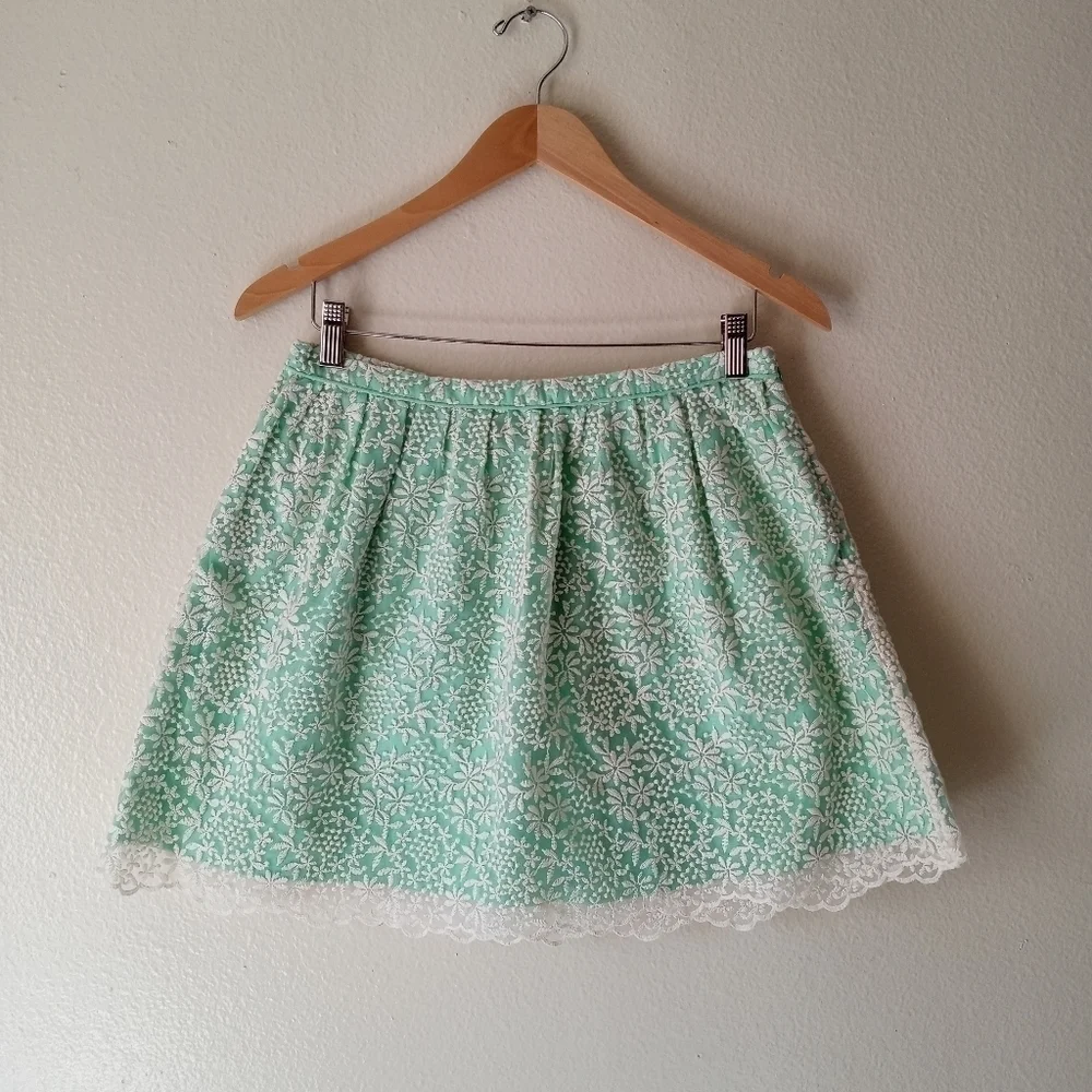 Zara Embroidered Mint Floral Print A-line Skirt  Size S.